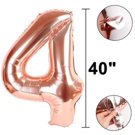Rose Gold Number 4 Baiioons 40 Inch Number Balloons Giant Jumbo 14 24 Foil Mylar Helium Number Digital Champagne Gold Birthday 40 Birthday Party Anniversary Events Party Decorations