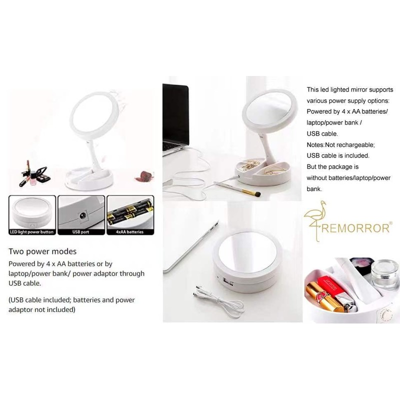 Lighted Makeup Mirror,Double Sided 10X Magnifying Mirror,Vanity Mirror with Lights,Smart