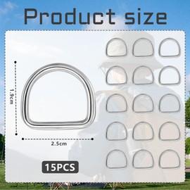 Goiern 15 Pieces Seamless Metal D Ring, Stainless Steel Seamless Welding Metal D-Ring Buckle 25 mm Half Rings D-Rings for Backpack Belt Buckles Bags Belt Craft Accessories, silver