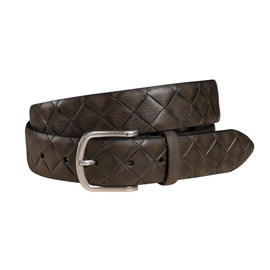 FENIX Men's Adjustable Leather Belt Siena Size 85 cm to 110 cm Vintage Silver Clasp 35 mm Wide Belt Made of Full Cowhide Leather with Braided Embossing, Moss Mocha, 105