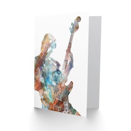 Artery8 Greeting Card Bass Player Musician Bassist Watercolour Painting Blank For All Him Or Her Art Birthday Card