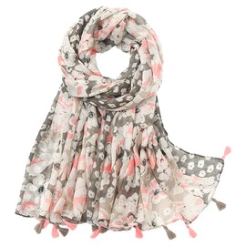 amokk Boho Floral Scarf with Tassels for Women Lightweight Shawl and Wraps Head Scarves (Color-1)