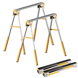 Adjustable Height Sawhorse 2 Pack, Folding Portable Saw Horses with 30-34 inch Adjustable Legs, Heavy Duty Steel Pro Bench Saw Horse for Woodworking, Carpenters, Contractors, Fully Assembled (yellow)