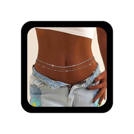 Inilbran Boho Layered Ball Waist Chain Vintage Paper Clip Belly Chain Gold Bikini Waist Belt Adjustable Summer Beach Thin Chains Accessories Jewellery for Women, Zinc alloy, No Gemstone