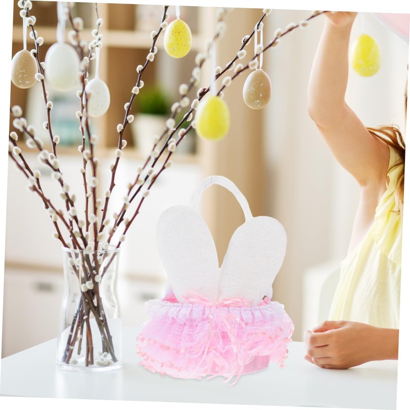 FELTECHELECTR Versatile Rabbit Ear Flower Basket Handle Small Basket for