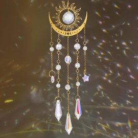Crystal Sun Catcher Window Suncatcher Light Catcher for Hanging Crystals Wind Chime Ornament Crystal Balls for Window Home Garden Christmas Day Party Wedding Flame Moon