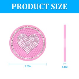 XINLIYA Heart Bling Car Cup Holder Coaster, 2PCS Universal Crystal Rhinestone Loving Heart Car Coasters, Cute Vehicle Anti-Slip Drink Cup Mat, Auto Interior Accessories Universal for Women Girls (Pink)