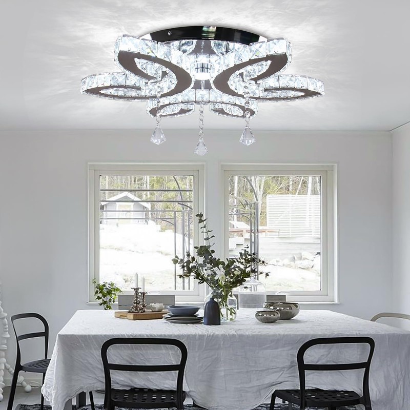 FRIXCHUR 20.4" Crystal Ceiling Light Modern LED Crystal Chandeliers Large