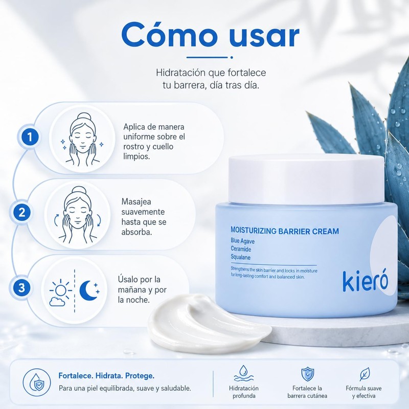 KIERO Crema Hidratante Facial Ceramidas y Agave Azul 50 g