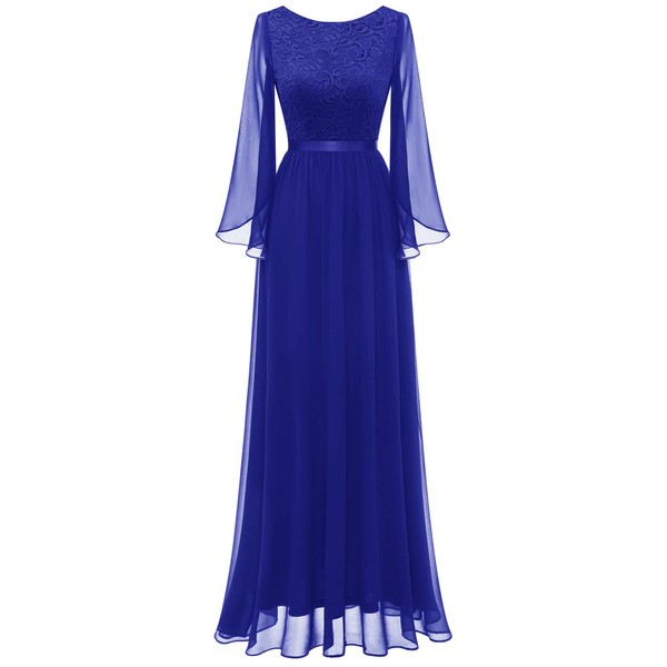 DRESSTELLS - Vestido largo de gasa de encaje para mujer, vestido formal para invitada de boda, fiesta de graduación, vestido de noche 2024, Azul Real, Small