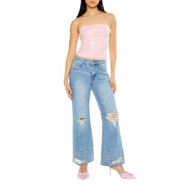 Forever 21 Women's Sequin Tube Crop Top Pink