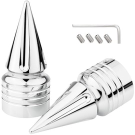 Front Axle Nut Covers CNC Black Chrome Caps Compatible with Harley Davidson Touring Sportster Trike Dyna Softail Street Glide Road King Iron 883 Fat Boy 2002-2024 (SpikeA-Chrome)