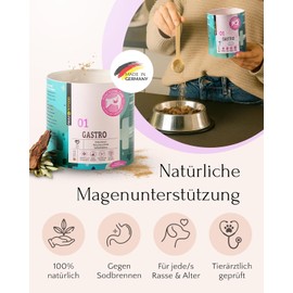 FAVLY Gastro Powder Gastro Gastro Intestinal Flora for Dogs 250 g - Grain-Free Supplementary Feed for Heartburn, Grass Eats & Vomiting - Food Topping with Red Bulm Bark, Carrots & Wormwood