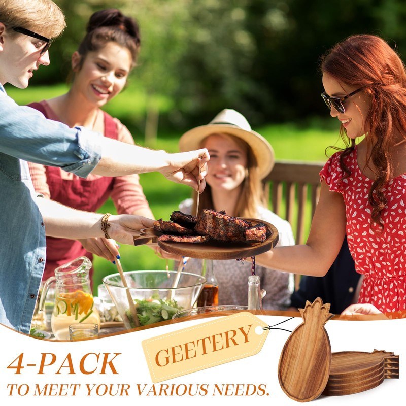 Geetery 4 Pack Pineapple Shaped Serving Trays Wooden Charcuterie Boards