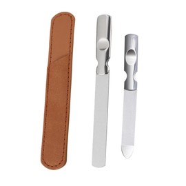 OHPHCALL Stainless Steel Nail Files Leather Bag Double-sided Buffing Easy to Carry Manicure Tools