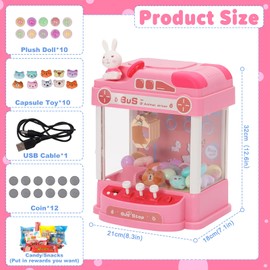 Claw Machine Toy Set Claw Machine Mini Doll Grabber with Light and Music Interactive Toy Crane Game with 10 Dolls ,10 Twists Mini Doll Grabber for Kids Boys and Girls 3+