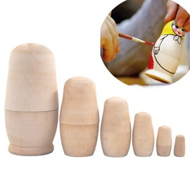 XUBX DIY Matryoshka Dolls, Unpainted Wooden Russian Nesting Dolls, 6 Layer Blank Handmade Nesting Dolls, Uncolored Wood Russian Matryoshka Stacking Dolls for Parent Child DIY Your Nesting Own Doll