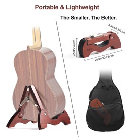 WINGO Wood Guitar Stand with 10 Picks, Folding A-frame Wooden Floor Stand for Acoustic Electric Bass Guitars with Non-slip Rubber, Fully Assembled.
