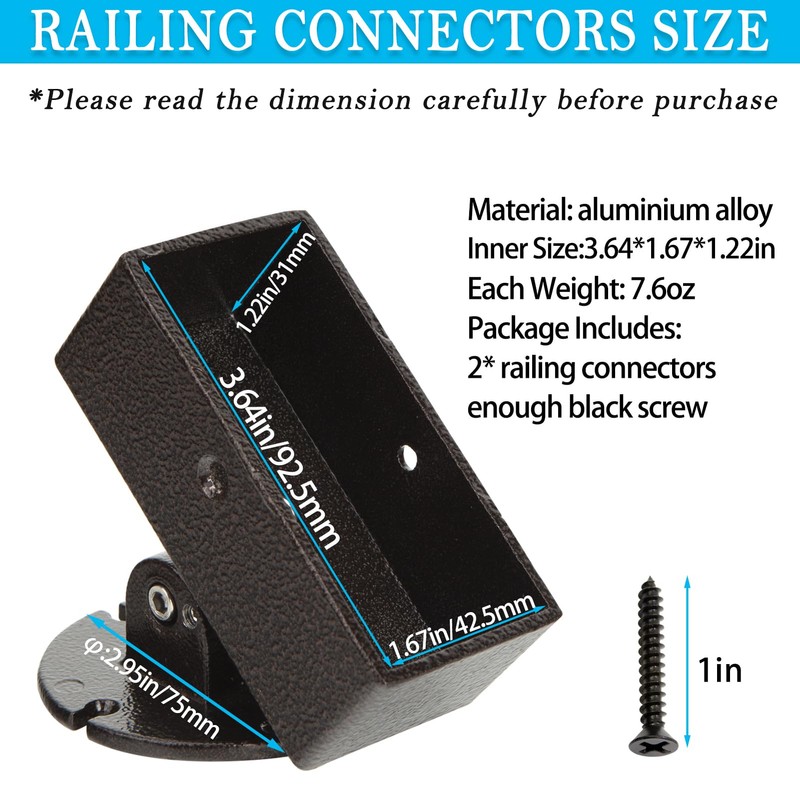 Swivel Railing Connector Brackets (2-Pack) - 3.6"x1.6" Aluminum Angled Post