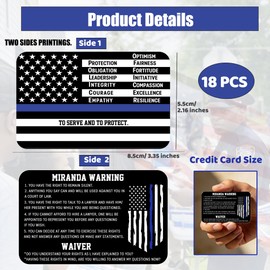 YRUKOMU 18 Pcs Police Academy Graduation Gifts Metal Miranda Warning Wallet Cards Bulk, Bend-Resistant Dual-Sided Aluminum Cards with Thin Blue Line American Flag Design, Law Enforcement Officers Police Accessories, Gift Ready Bulk Set