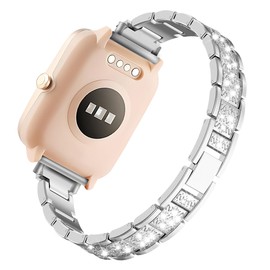 LYSANDRA Bands Compatible with Spade Co Health Smartwatch 4 for Women, Metal Jewelry Sparkly Diamond Thin Replacement Strap for Spade Co Health Smartwatch 4 (Silver)