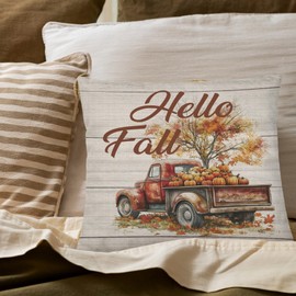 PUHEI Vintage Fall Pumpkin Pillow Covers 18x18, Fall Home Decor Aesthetic, Farmhouse Rustic Autumn Harvest Pumpkin Truck Throw Pillow Covers Pillowcase for Home Bedroom Living Room