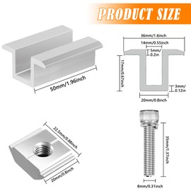 8pcs Solar Panel Mounting Clamps Aluminium AL6005-T5,Mid Clamps for 30-35mm Frame - 10μm Anodized - with M8*35 Screws/Slide Nuts - PV Racking System Components