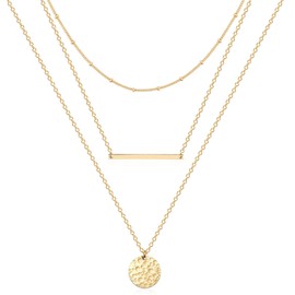 Ldurian Layered Necklaces for Women - 14K Dainty Gold Colored Layering Chokers Necklaces Set Multilayer Coin Disc Bar Necklace Trendy Adjustable Long Layered Necklaces for Women