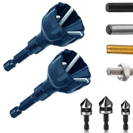 Hakkin 5Pcs Burr Removal Tool, Deburring External Chamfer Tool with Tungsten Carbide Blade, Hex Shank Deburring Tool for Metal, Bolt Thread Repair with Quick Release Shank Fits 1/8”-3/4”(3mm-20mm)