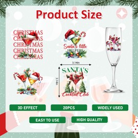 Papiailove 20Pcs Christmas Martini Uv Dtf Cup Wraps for 16 oz Glass Water Bottle Xmas Drink Alcohol Santa's Hot Mess Candy Cane Waterproof Rub On Transfer Decals for DIY Crafts Laptop