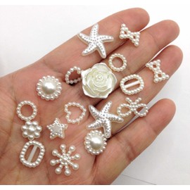 KARMELLING 100PC Beige Mix Flower Bow Star ABS Resin Pearls Beads for DIY Phone Craft Supplies, 10-20mm, 8#.beige