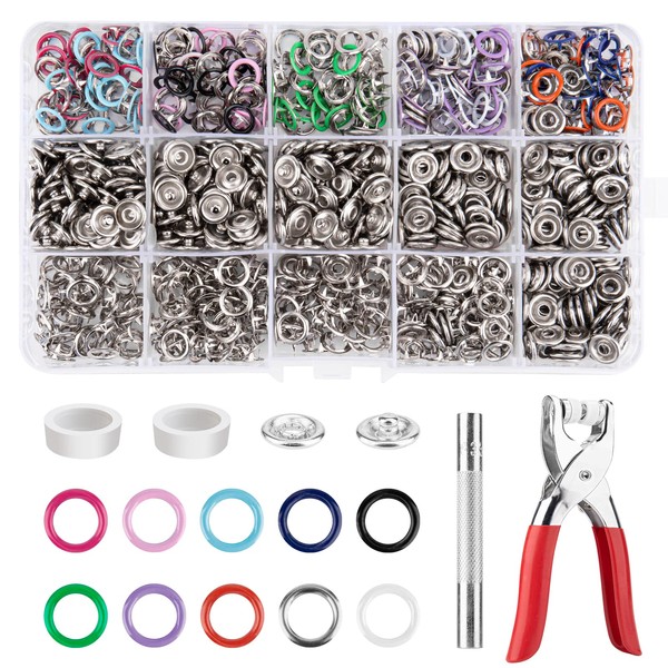 Clatoon 200 Sets Metal Snaps Buttons with Fastener Pliers Press