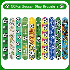 Soccer Slap Bracelets 50PCS Football Snap Bracelet Wristband Party Favors Basket Bag Filler School Prizes Gifts Birthday Party Favors Bulk