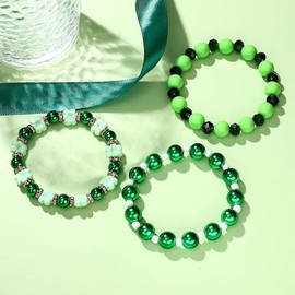 Afoxon 5 Pack St. Patrick's Day Beaded Bracelets Shamrock Green Pink Bracelets Jewelry Festive Gifts for Kids Women(5 Green Bracelets)