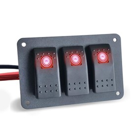MGI SpeedWare 3 LED Rocker Switch Panel, 12/24vDC Automotive and Marine, Black Powdercoat Steel (Red)
