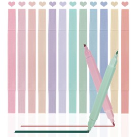 GLEEMEN Highlighter Pastel, 12 Colours Highlighter Pens, Text Marker Pens Pastel, Aesthetic School Stuff for Journaling Note Take School Office Stationary (Double Head)