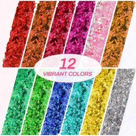 DYESMEE Craft Glitter Powder, 12 Colours, Holographic Chunky Glitter Set, Chunky Glitter for Crafts, Cups, Slime, Festival Decoration, Cosmetic Glitter for Nails, Face, Body, Eyes