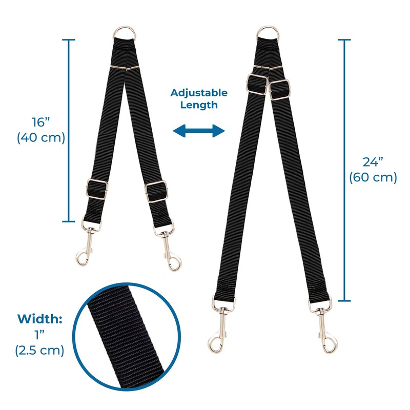 SunGrow 16-24" Adjustable Double Dog Walker Leash, Lightweight Dual Lead