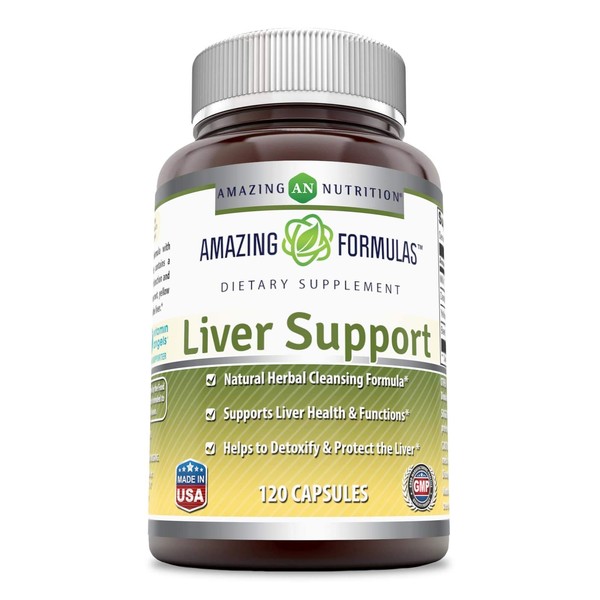 Amazing Formulas Liver Support 120 Capsules(Non-GMO,Gluten Free) Natural Herbal Cleansing Formulas *Supports Liver Health & Function *Helps Detoxify & Protect Liver