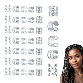 【DERRON】ヘアビーズ 40 個セット ヘアアクセサリー ダンス ヘアブレイドリング 髪飾り 多種類 編み込み用 金具 子供用 ヒップホップ ヘアアクセ クリップ 蝶々 チョウ ゴールド シルバー ヘアリボン 体育祭 シルバー