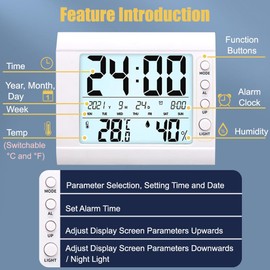 BDKMMS Digital Travel Alarm Clock, LCD Display Electronic Clock with Night Light Digital Calendar Alarm Clock for Study Work Cooking