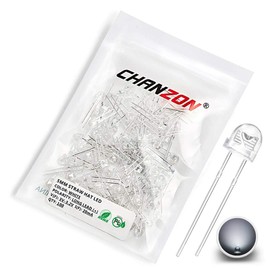 Chanzon 100 pcs 5mm White Straw Hat LED Diode Lights (Clear Transparent Lens 3V 20mA) Bright Lighting Bulb Lamps Electronics Components Indicator Light Emitting Diodes