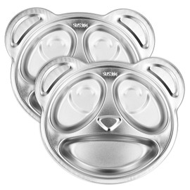 Wvu & Wvo Children's Plate, Divided Stainless Steel, Stainless Steel Divided Plate, 3-Piece Plate, Panda-shaped Divided Plate, Baby Plate, Split Plate for Baby, Toddlers and Children, 22 x 19 cm