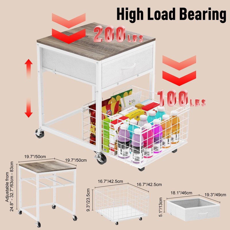 Housolution Mobile Mini Fridge Stand with Storage, Height-Adjustable Mini Beverage