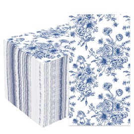100 Pack Blue Floral Paper Napkins Blue Flower Guest Napkins Disposable 3 Ply Blue Floral Decorative Hand Towels Dinner Napkins for Bridal Shower Baby Shower Wedding Birthday Dinner Party Supplies