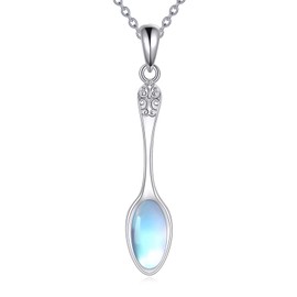 DAYLINLOVE Spoon Necklace 925 Sterling Silver Moonstone Pendant Spoon Mother's Day Jewelry for Women Girls
