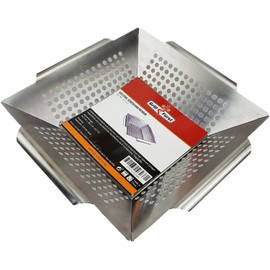 Grillfürst Stainless Steel Vegetable Basket - Grill Basket for Vegetables, Fish and Meat, Compact Grill Tray with Carry Handles, 34.5 x 34.5 x 7 cm
