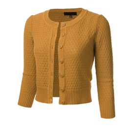 Women's Button Down 3/4 Sleeve Crew Neck Cotton Knit Cropped Cardigan Sweater Bronze 1X