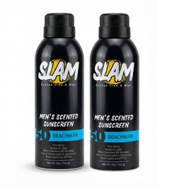SLAM MysteryMan Men's Scented Sunscreen Spray SPF 50 – Broad Spectrum Sun Screen for Face & Body, Water & Sweat Resistant Spray Sunscreen SPF 50, UVA/UVB Protection, Mens Sunblock, Double Pack