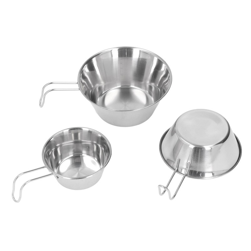 3 PCS Stainless Steel Camping Bowl Set Portable BBQ Folding